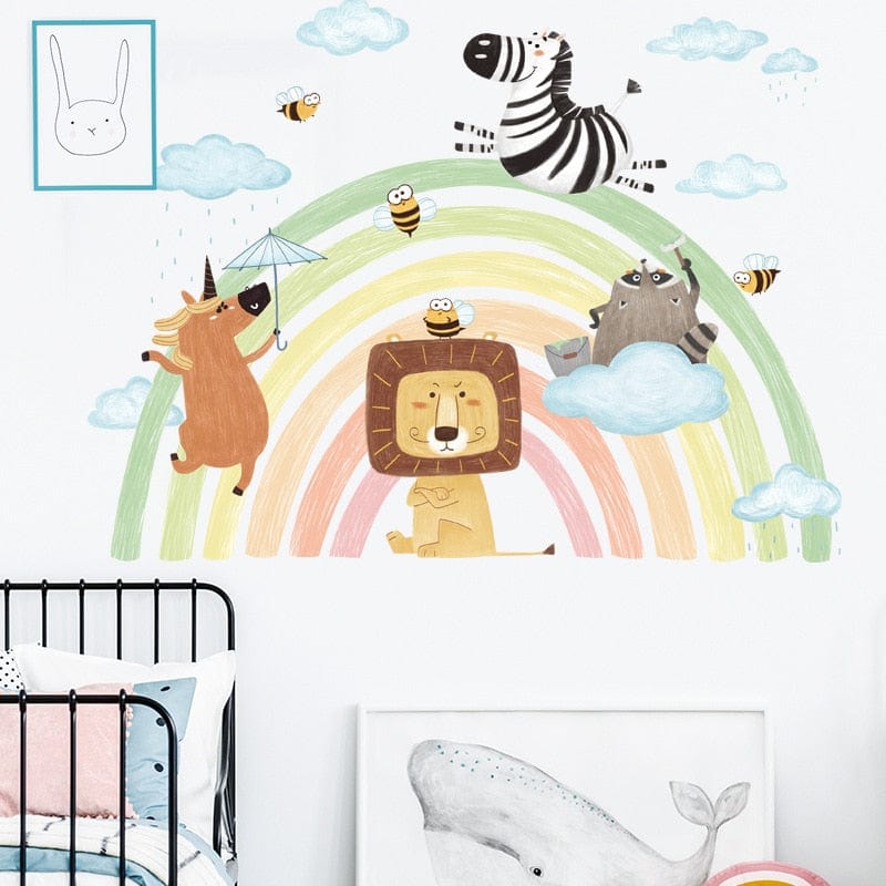 Stickers Chambre Bébé <br>Animaux et Arc en Ciel Royaume Manga