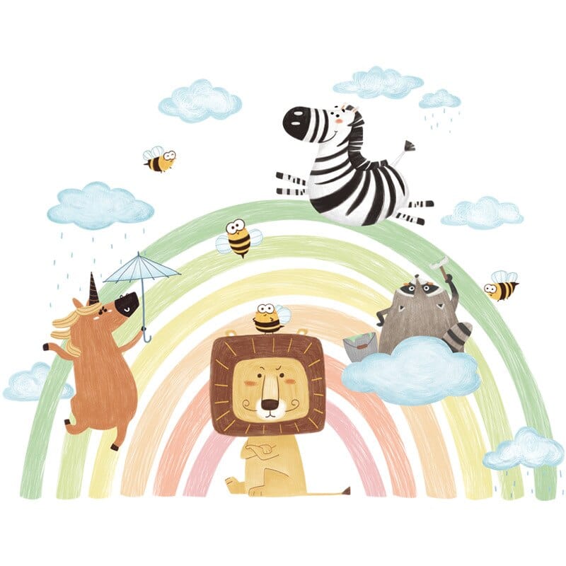 Stickers Chambre Bébé <br>Animaux et Arc en Ciel Royaume Manga