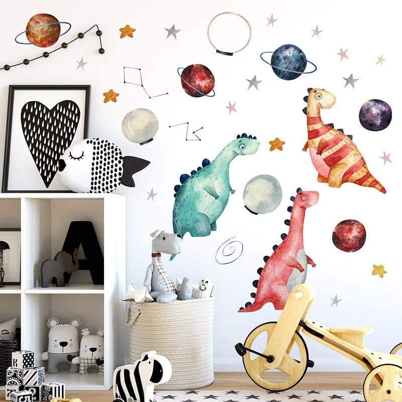 Stickers Chambre Bébé Dinosaures et Planètes Royaume Manga