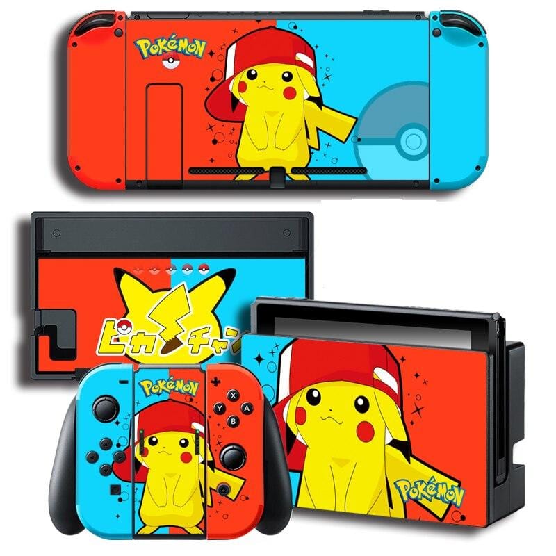 Stickers Nintendo Switch Pikachu Rouge et Bleu Royaume Manga