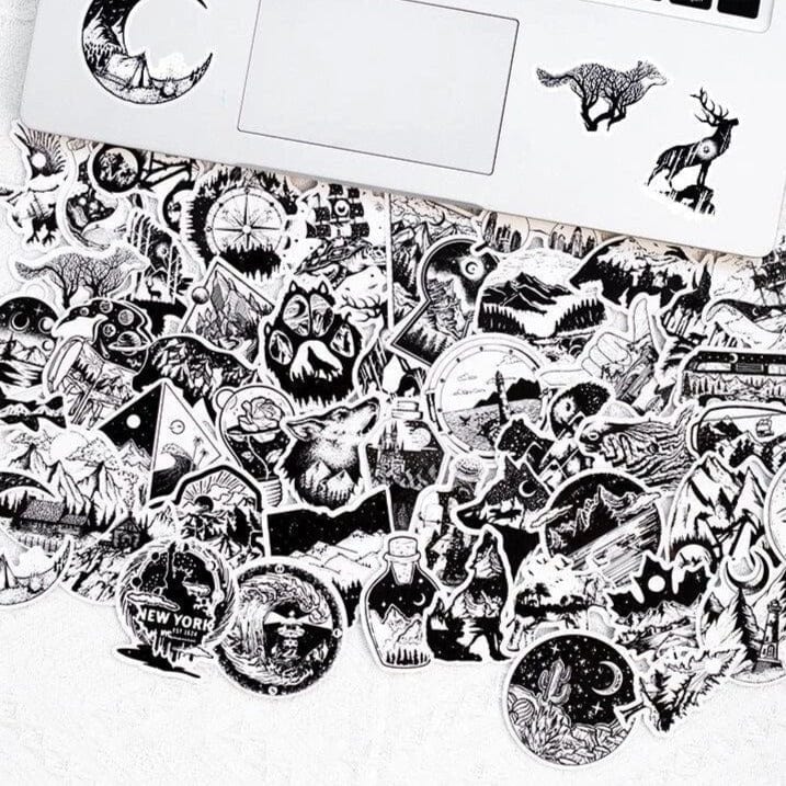 Stickers Noir et Blanc<br> Camping (50 pcs) Royaume Manga