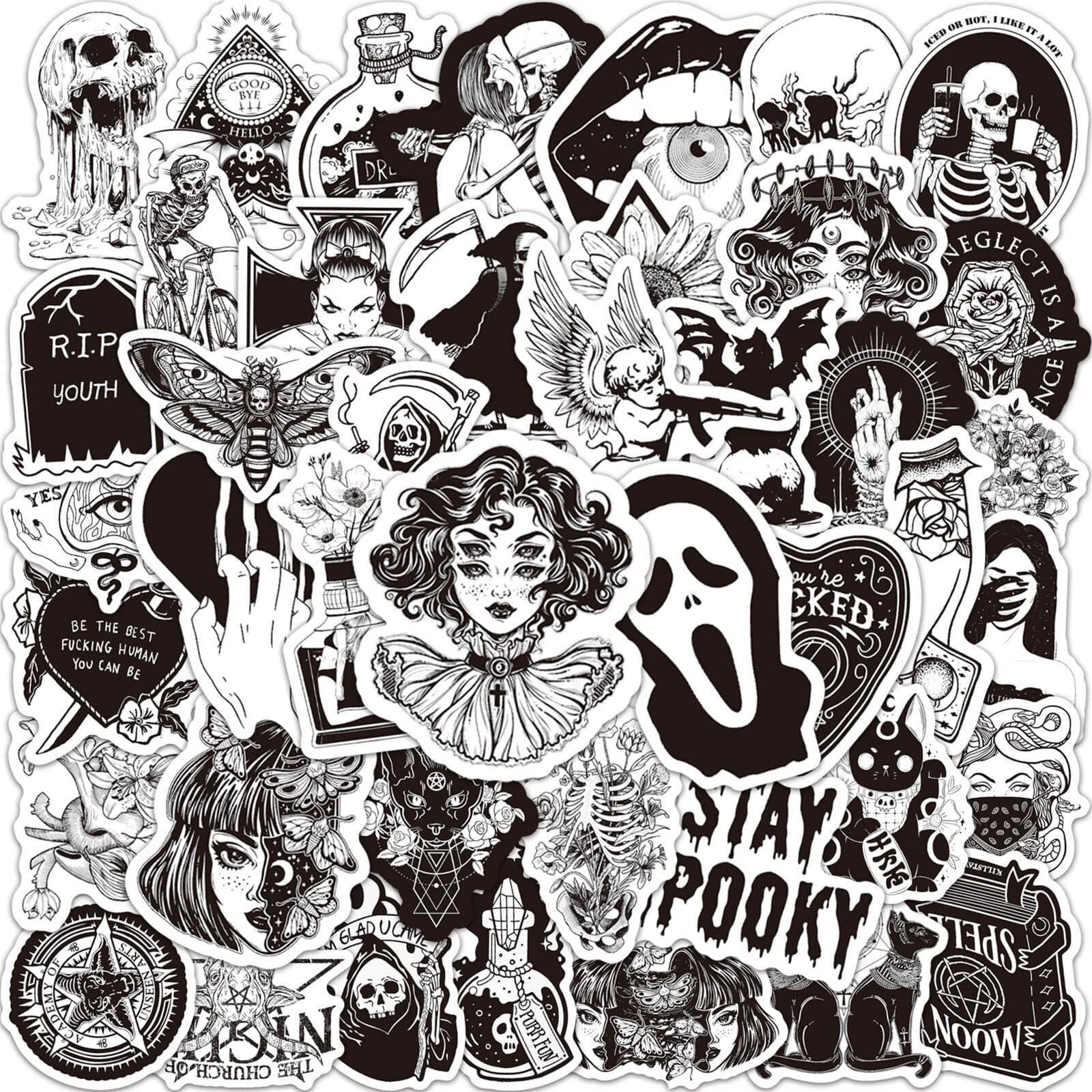 Stickers Noir et Blanc<br> Squelettes (50 pcs) Royaume Manga
