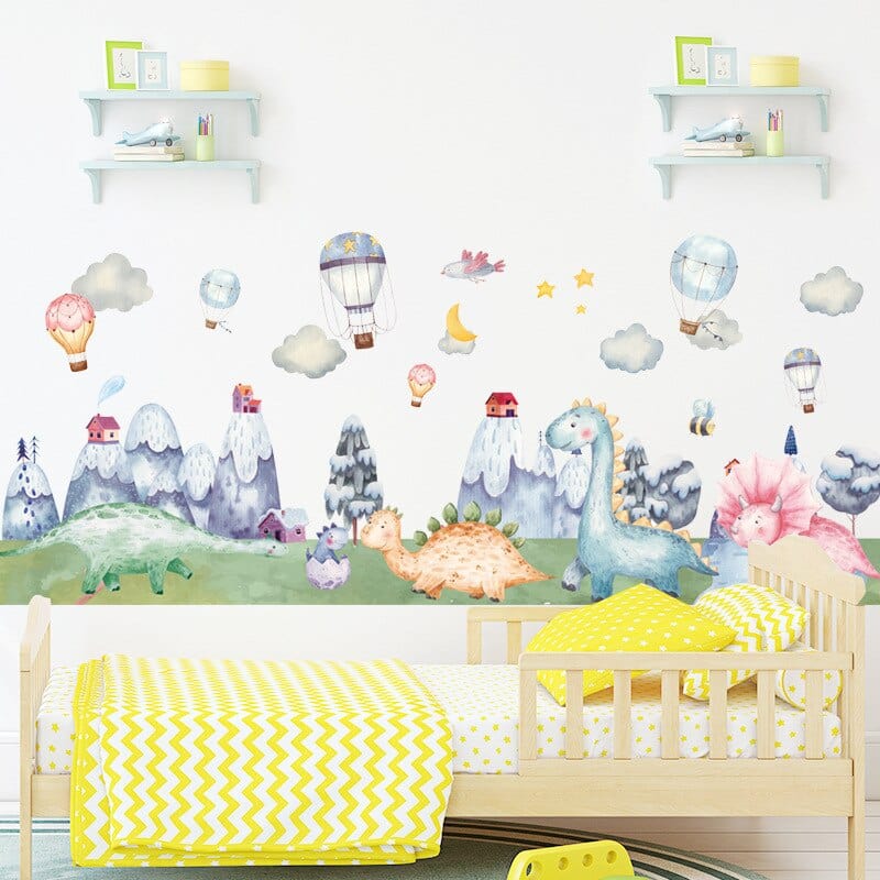 Stickers Chambre Bébé Dinosaure et Montagnes Royaume Manga