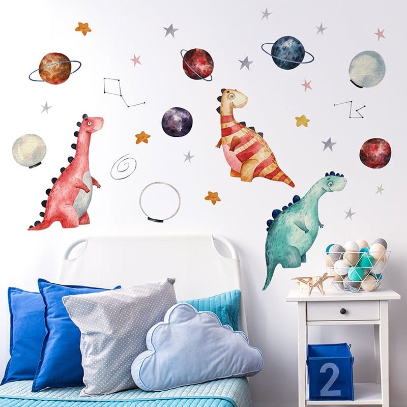 Stickers Chambre Bébé Dinosaures et Planètes Royaume Manga