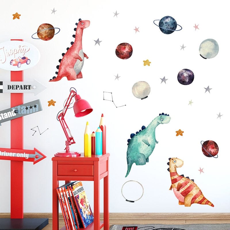 Stickers Chambre Bébé Dinosaures et Planètes Royaume Manga