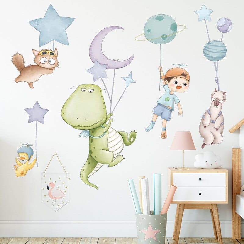Stickers Chambre Bébé Dinosaures Volants Royaume Manga