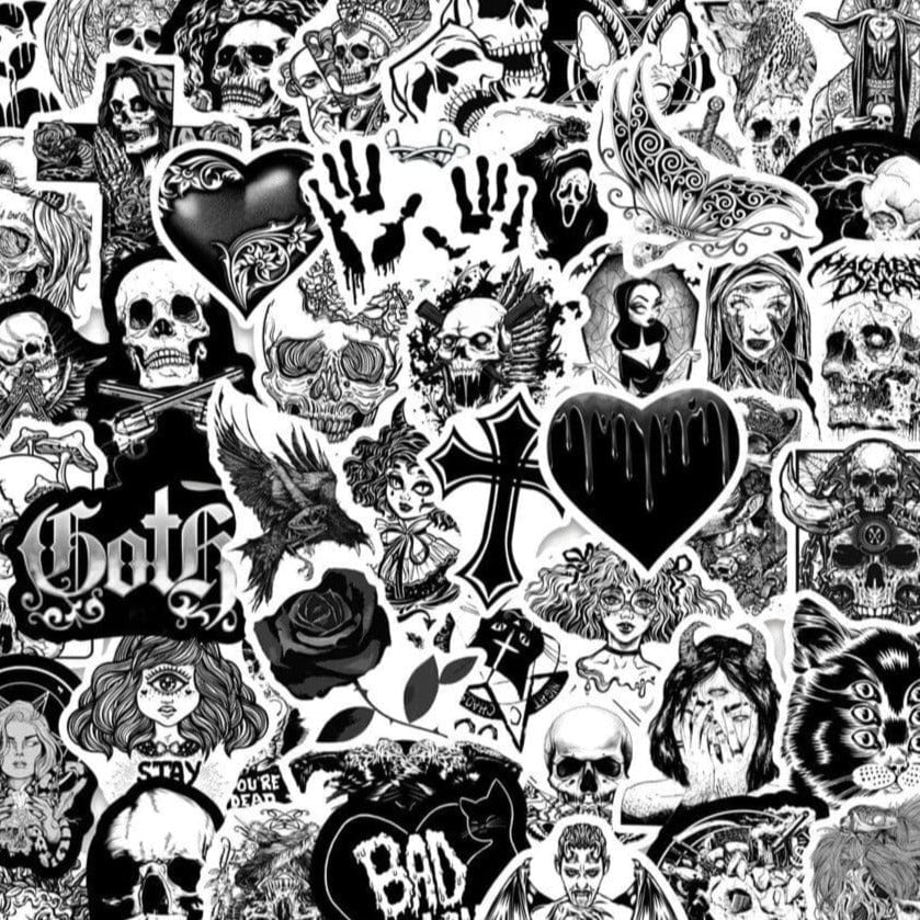 Stickers Noir et Blanc<br> Gothique (50 pcs) Royaume Manga