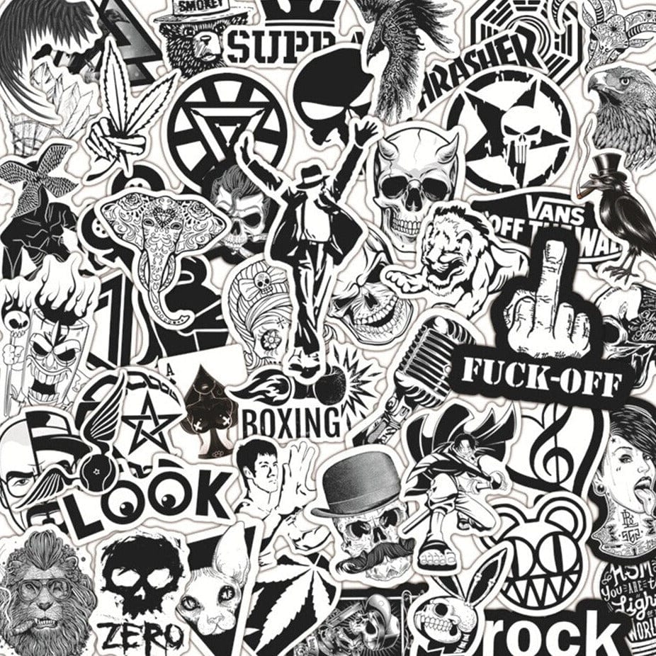 Stickers Noir et Blanc<br> Skate (50 pcs) Royaume Manga