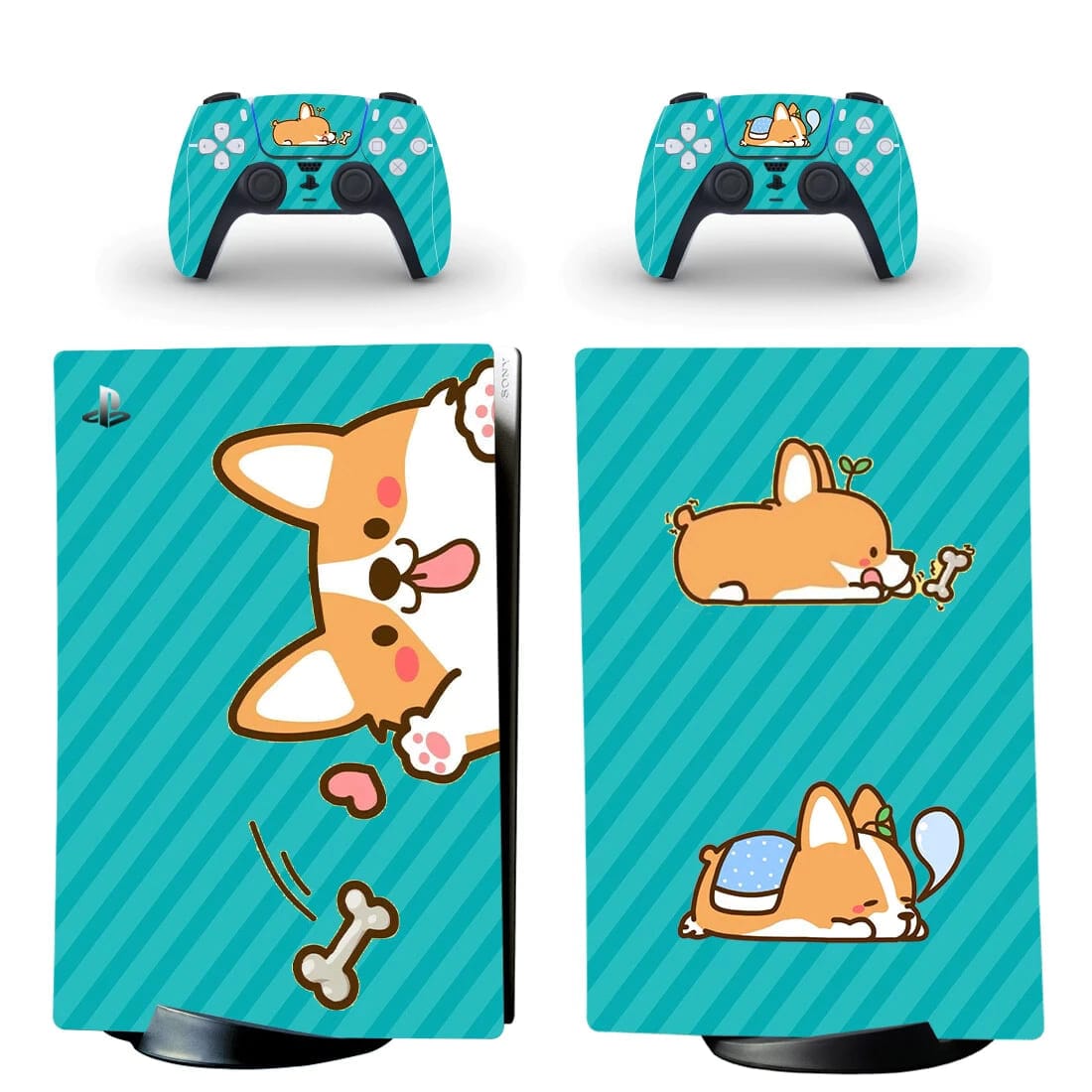 Stickers PS5 Digital<br> Corgi Vert Royaume Manga